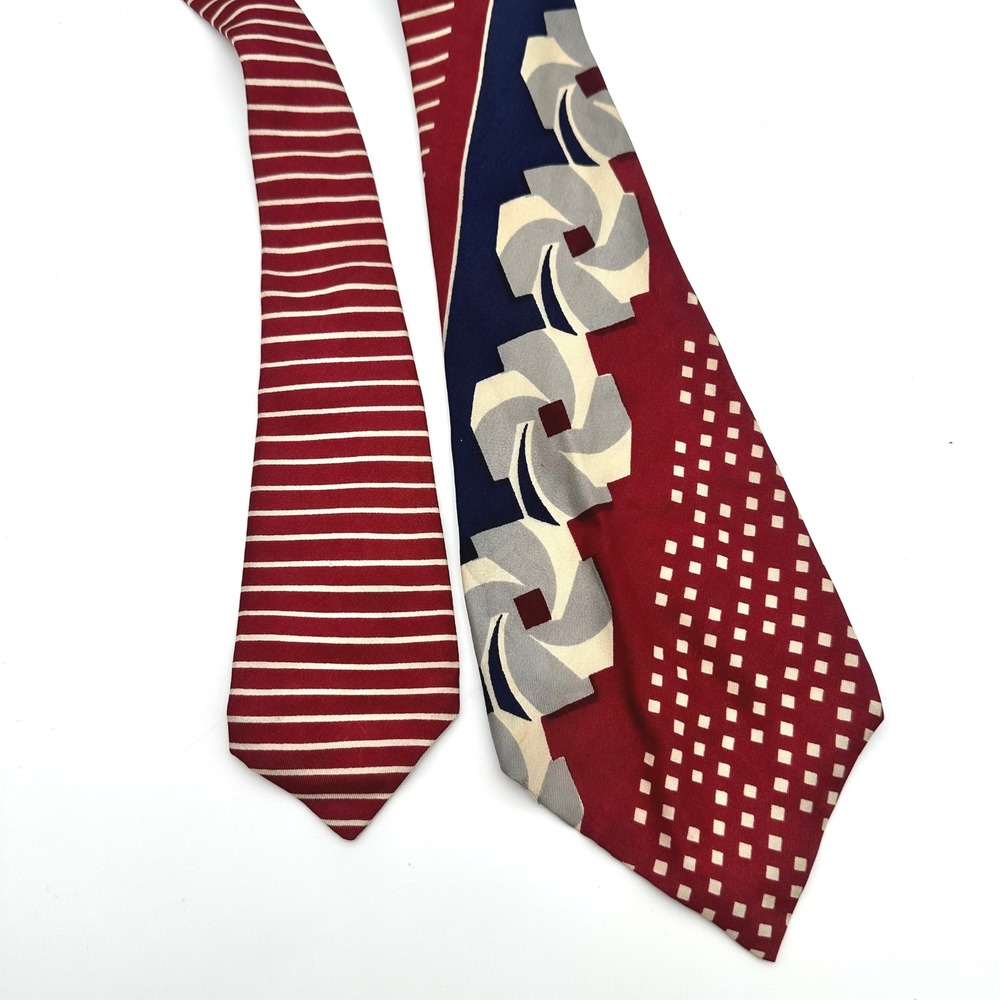 Vintage 70's Charlaine Silk Necktie Burgundy Navy Blue Geometric Abstract Wide - Picture 5 of 6